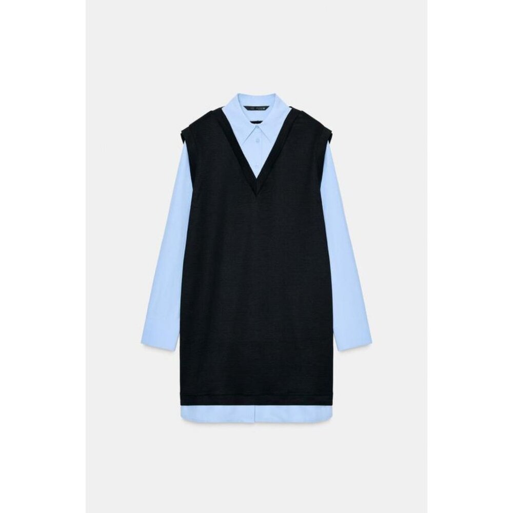 ZARA POPLIN COMBINED MINI DRESS